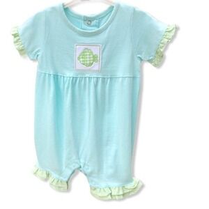 6 Mo NWT Agabang Fishy Romper Infant Outfit Summer Set Fish Fun Blue Ruffles
